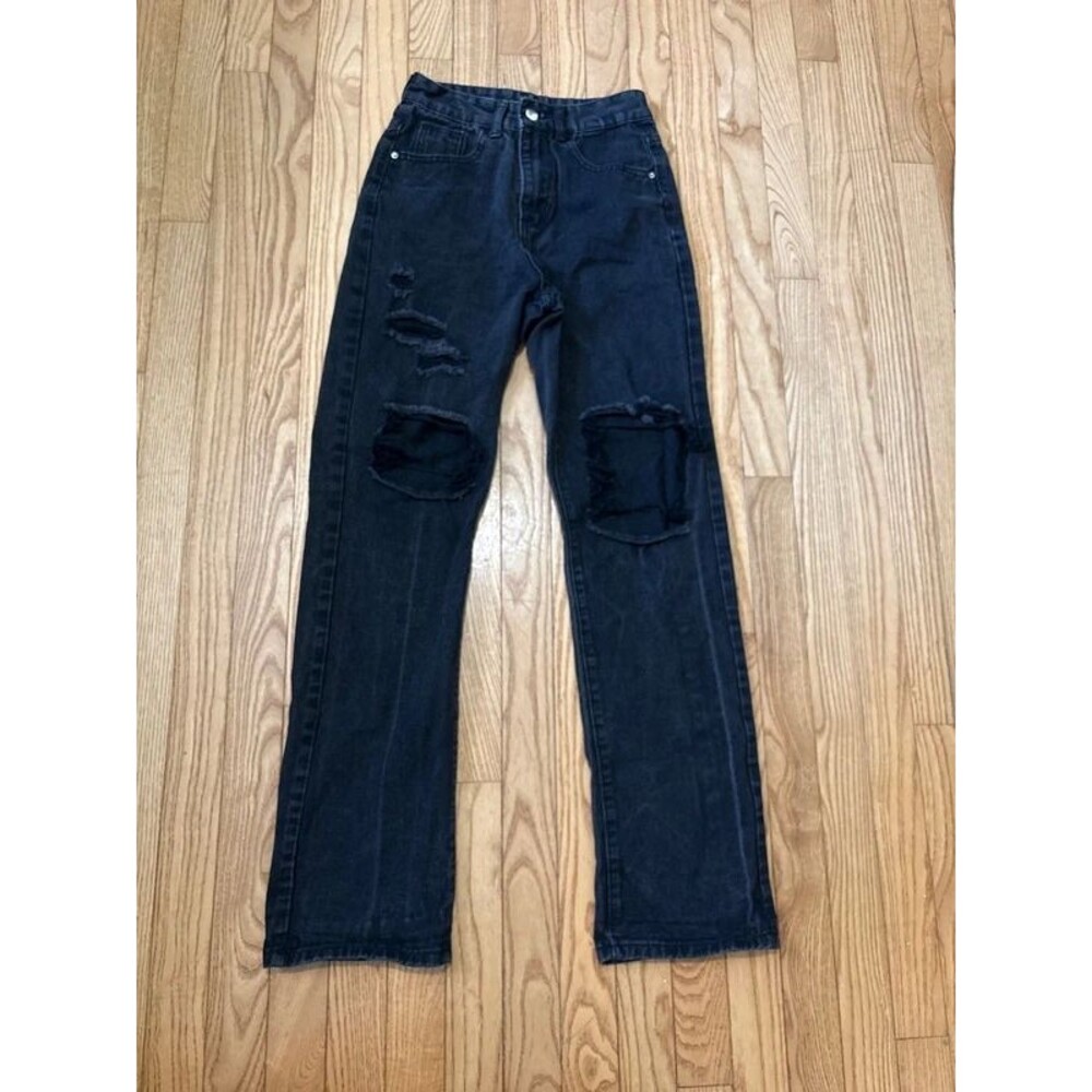 Womens jeans black distressed mineral wash Y2K emo goth rave festival gorpcore